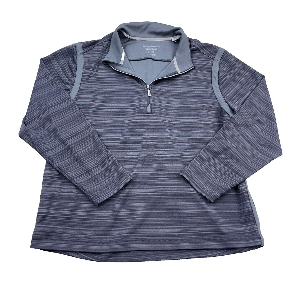 Tommy Bahama Sweater Men XL Gray‎ Pullover Quarter Zip Island Zone Performance